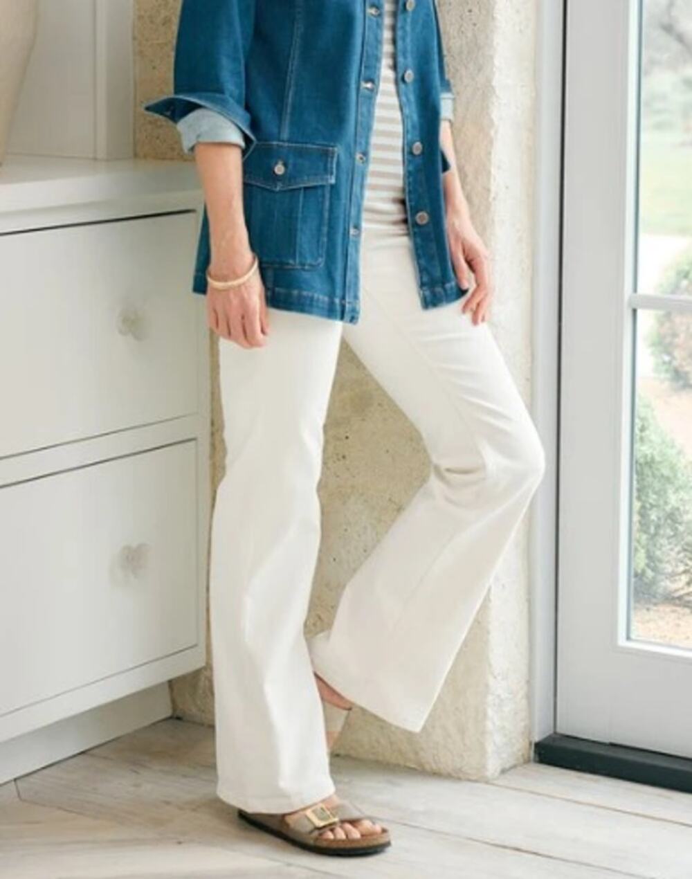 Soft Surroundings Ultimate Denim Pull-On Bootcut Jeans White Tall Large TL 2FY34